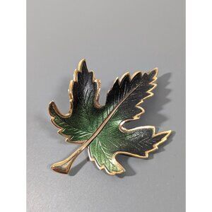 Vintage Green Enamel‎ Ombre Maple Leaf Brooch Pin Curved 3D Fall Autumn